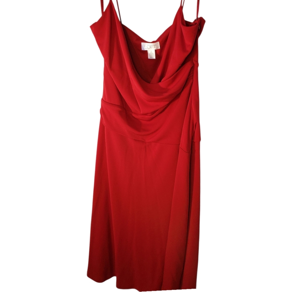 Loft Elegant Red Draped Neck Sleeveless Spaghetti Strap Dress Size 6